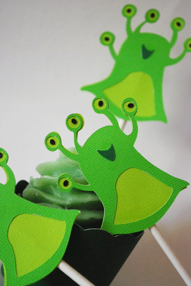Alien Cupcake Toppers In Your Choice of Color Qty 12 By Your Little Cupcake image 5