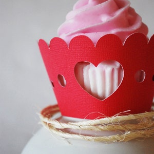 Valentine's Day Heart Cupcake Wrappers In your choice of color Qty 12 By Your Little Cupcake image 3