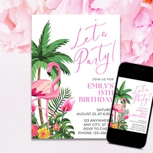 Flamingo Luau Digital Invitation Edit and Print at Home