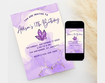 Lavender Geode Digital Invitation Edit and Print at Home