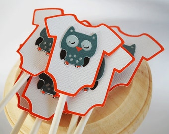 Baby Owl Baby Body Suit Cupcake Toppers In Your Choice of Color Qty 12 By Your Little Cupcake