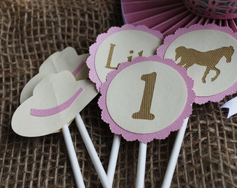 Cow Girl Mix Cupcake Toppers In Your Choice of Color Qty 12