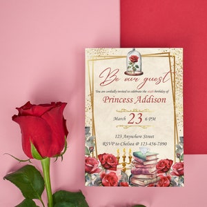 EDITABLE Beauty and the Beast Digital Invitation Edit and Print at Home image 5