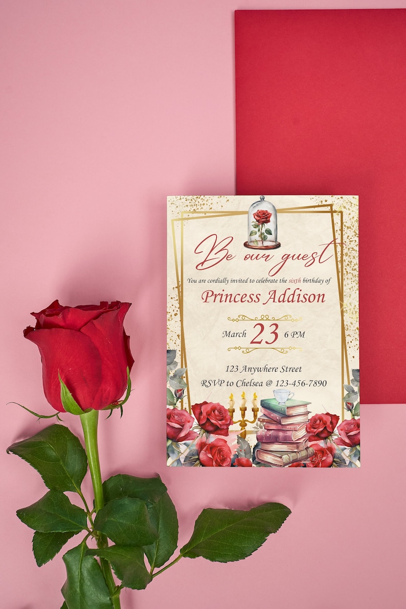 EDITABLE Beauty and the Beast Digital Invitation Edit and Print at Home image 5