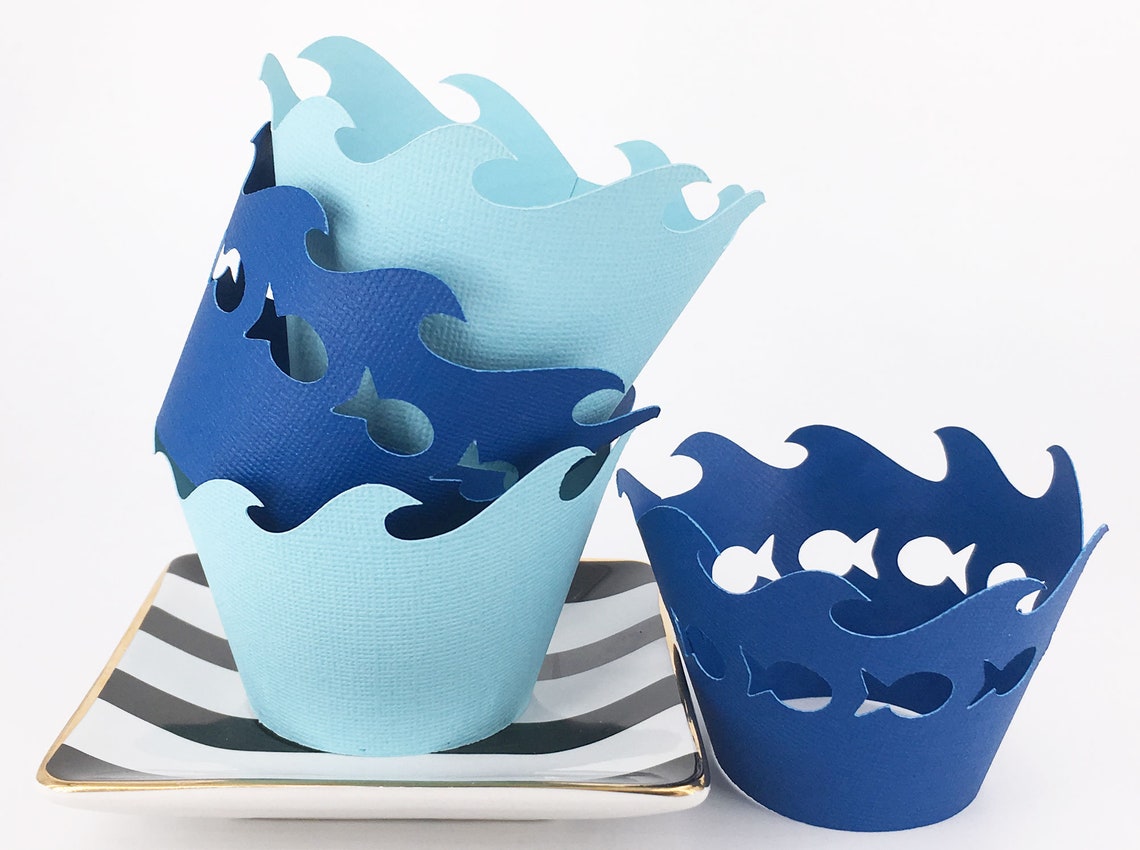 Fish and Ocean Wave Cupcake Wrappers In Your Choice of Color Etsy