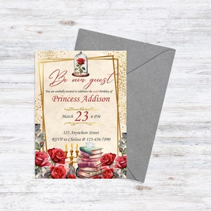 EDITABLE Beauty and the Beast Digital Invitation Edit and Print at Home image 2