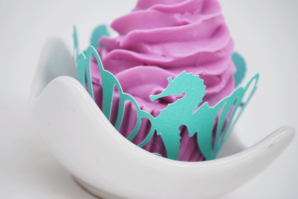 Seahorse and Shell Cupcake Wrappers in Your Choice of Color - Etsy