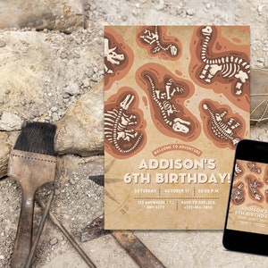 Paleontologist, Dinosaur Dig, Fossil Birthday Party, Digital Invitation Edit and Print at Home