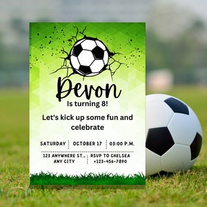 Green Soccer Digital Invitation Edit and Print at Home image 3