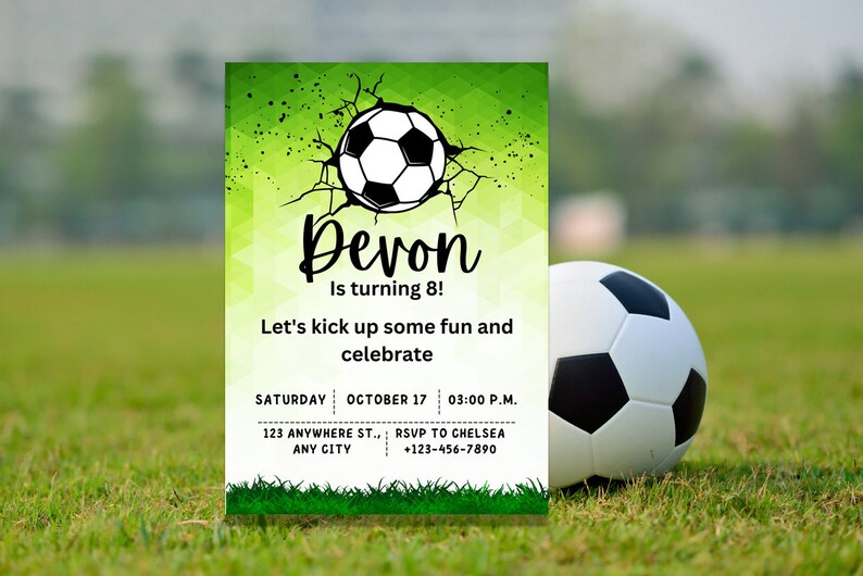 Green Soccer Digital Invitation Edit and Print at Home image 3