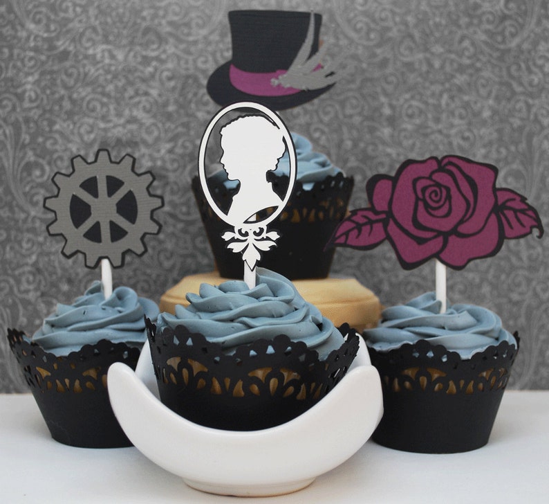 Gothic Steampunk Cupcake Toppers In Your Choice of Color Qty 12 image 1