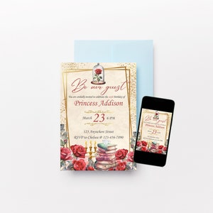 EDITABLE Beauty and the Beast Digital Invitation Edit and Print at Home image 3