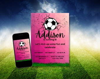 Hot Pink Soccer Digital Invitation Edit and Print at Home