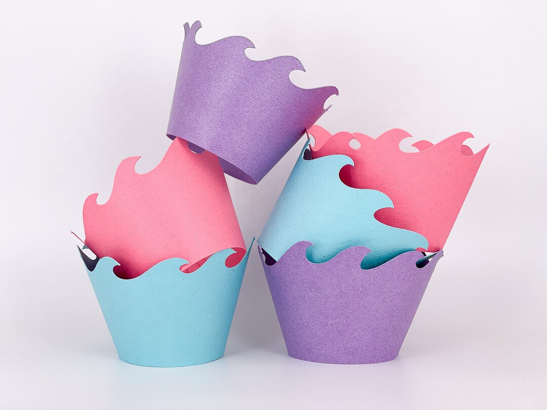Mermaid Themed Glittered Wave Cupcake Wrappers Qty 12 by Your Little ...