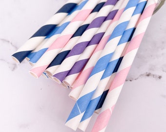 Candy Stipe Paper Straw Mix in Pink Blue Purple and Navy