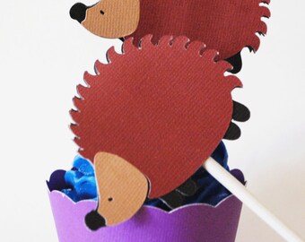 Hedgehog Cupcake Toppers In Your Choice of Color Qty 12 By Your Little Cupcake