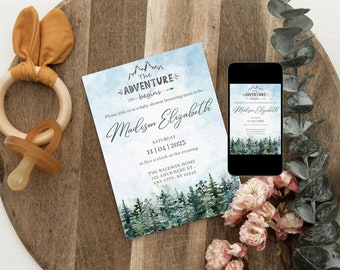 The Adventure Begins Baby Shower Digital Invitation Edit and Print at Home
