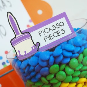 Paint Party Food Tags Coloque el soporte del juego de 12 por tu pequeño cupcake