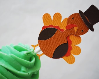 Thanksgiving Turkey Cupcake Toppers In Your Choice of Color Qty 12 By Your Little Cupcake