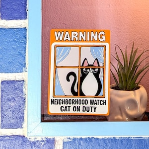 Neighborhood Watch Cat TUXEDO CAT Window Cling window kitty gift for cat lover static cling