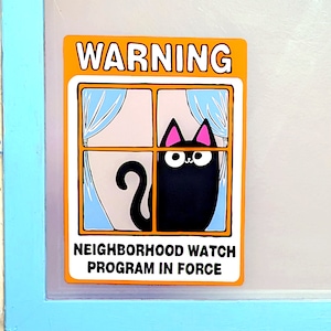 Neighborhood Watch Black Cat Window Cling window kitty gift for cat lover static cling gift for cat mom cat dad curious