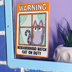 Neighborhood Watch Cat GRAY TABBY Window Cling window kitty gift for cat lover static cling grey cat