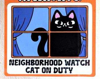 Adesivo per finestra quadrato con gatto nero di Neighborhood Watch / simpatico regalo a forma di gattino per gli amanti dei gatti neri, adesivo statico per mamma e papà gatto