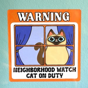 Neighborhood Watch Cat SIAMESE Window Cling window kitty gift for cat lover static cling | funny gift for siamese cat lover