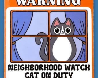 Neighborhood Watch Cat GRAY TUXEDO Window Cling window kitty gift for cat lover static cling grey tux cat | gift for tuxedo cat lover