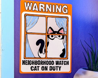 Neighborhood Watch Cat COW CAT Window Cling window kitty gift for cat lover static cling