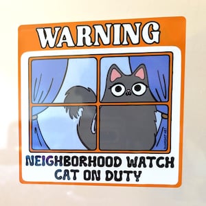 Sticker pour fenêtre chat gris pelucheux chat de surveillance de quartier cadeau pour chaton pour fenêtre pour les amoureux des chats gris statique s'accrocher gris floof | cadeau chat poil long