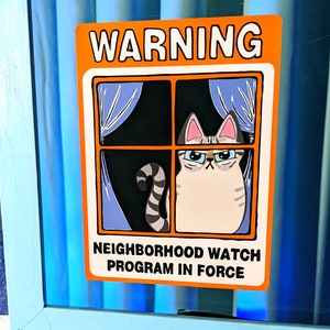 Neighborhood Watch Cat LYNX POINT TABBY Window Cling window kitty gift for cat lover static cling linx point gray tabby | funny gift for cat