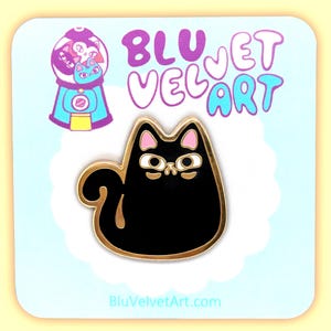 Quality Judgy Black Cat Gold Plated Enamel Pin original design by artist | funny cat gift for friend grumpy cat fat kitty