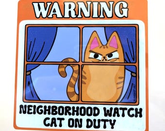 Neighborhood Watch Cat ORANGE TABBY Window Cling window kitty gift for cat lover static cling | funny gift for orange cat lover