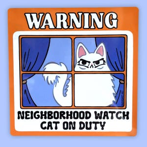 Sticker pour fenêtre chat blanc pelucheux chat de surveillance de quartier cadeau minou pour fenêtre pour amoureux des chats moelleux | cadeau chat poil long