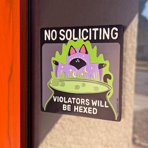No Soliciting Witchy Katzenschild Fensterbild Schwarze Katze (Violators Will Be Hexed) goth halloween | oder Einweihungsgeschenk