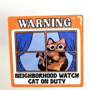 Neighborhood Watch Cat TORTIE Tortoiseshell cat Window Cling window kitty gift for cat lover static cling | cute gift for tortie cat lover