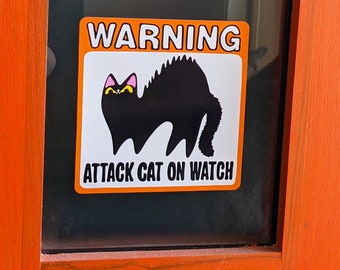 ATTACK Cat Watch Cat Window Cling sorveglianza di quartiere / regalo per amanti dei gatti, adesivo statico, guardia di turno / divertente regalo per gatti, cartello "attenzione"