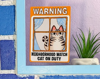 Adesivo per finestra Neighborhood Watch Cat TABBY, regalo per gli amanti dei gatti tigrati, adesivo statico, tigrato sgombro / regalo unico e divertente per gli amanti dei gatti