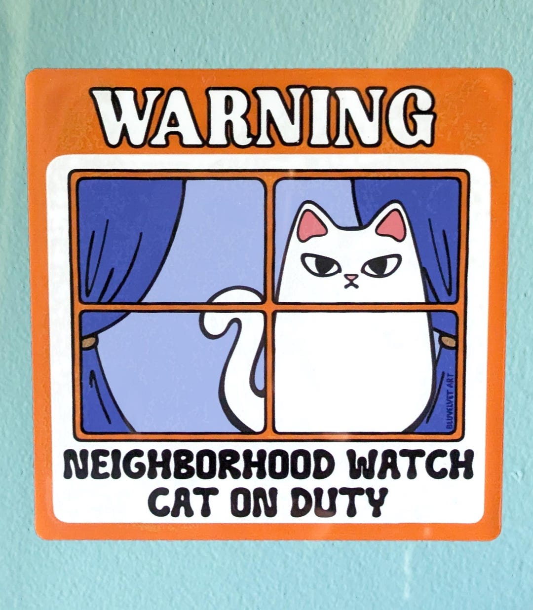 Neighborhood Watch Cat Window Cling: White Cat Static Cling
