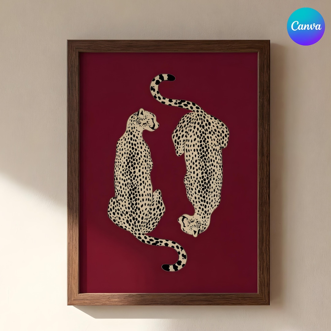 Cheetah Wall Art Print | Burgundy Red Boho Preppy Dorm Decor | Trendy ...