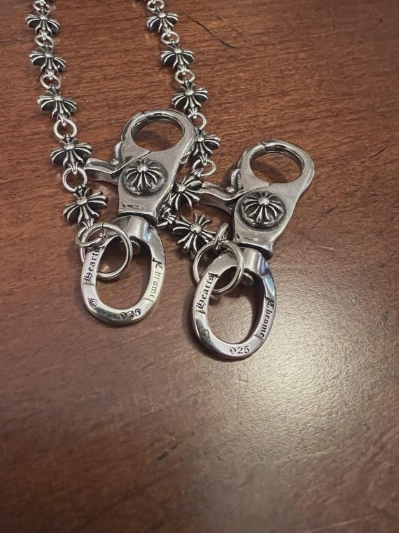 silver floral cross wallet chain 925 刻印 CHROME HEARTS Wallet Chain 925 Silver Double Clasp Circle Star