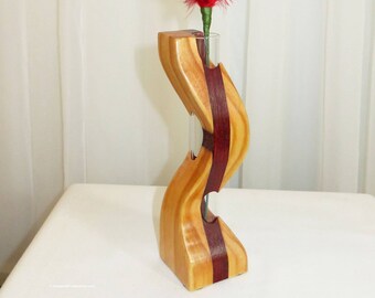 Vase - Hand Crafted Wood and Glass - Free Form See Through Design -Wedding Fifth Anniversary Retirement Professional - Made in USA Item 4935