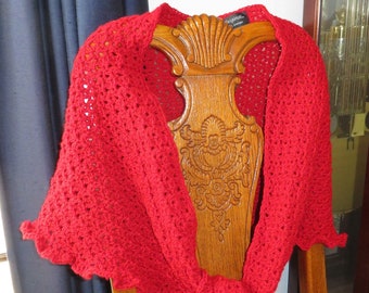 New Triangle Lace Shawl - Red Hand Crochet - Soft Non-Allergic Washable Acrylic Yarn One Size Fits Most - Designed Made Ohio USA Item 5103