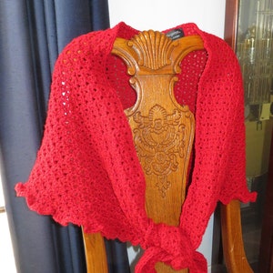 New Triangle Lace Shawl - Red Hand Crochet - Soft Non-Allergic Washable Acrylic Yarn One Size Fits Most - Designed Made Ohio USA