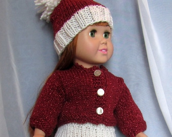 18 Inch Doll Sweater Hat Skirt Red White - New Girl Doll Clothes - Christmas Valentine Doll Outfit - Designed Hand Made Ohio USA Item 3066