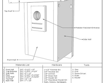 Drawing Pattern for Easy DIY Wood Outdoor Bird House - PDF File Project to Make Your Own Garden Bird House - Weekend Wood Project -Item 4808