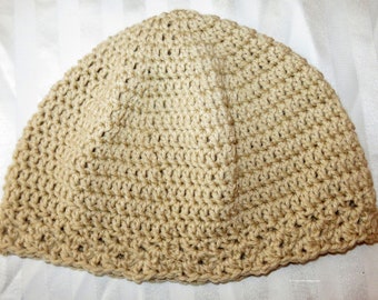 Cloche Hat - Chemo Cap - Large - XXL Adult - 26"-28"- Beige Seamans Cap - Designed Hand Made USA Item 5963