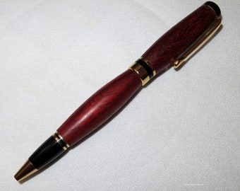 Classic American Padauk Wood Twist Style Ball Point Pen - Gold Black Metal Hardware - Professional Gift - Hand Crafted Ohio USA Item 5796