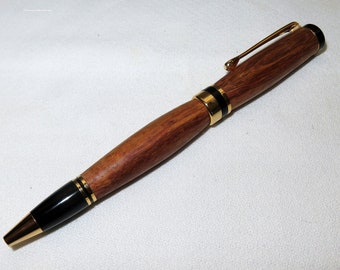 Classic American Teak Wood Twist Style Ball Point Pen - Gold Black Metal Hardware - Professional Gift - Hand Crafted Ohio USA - Item 5800